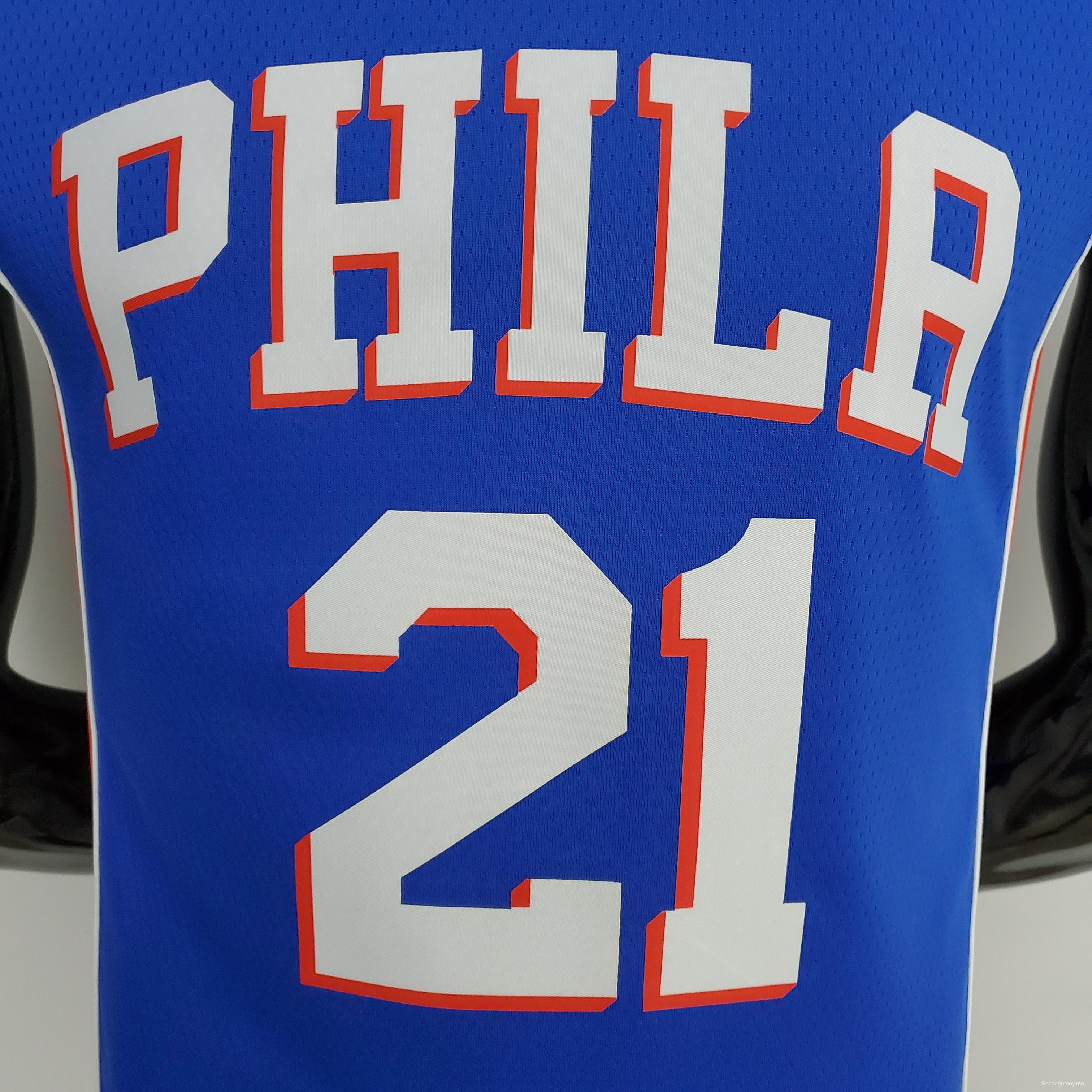 75th Anniversary Philadelphia 76ers EMBIID#21 Blue NBA Jersey