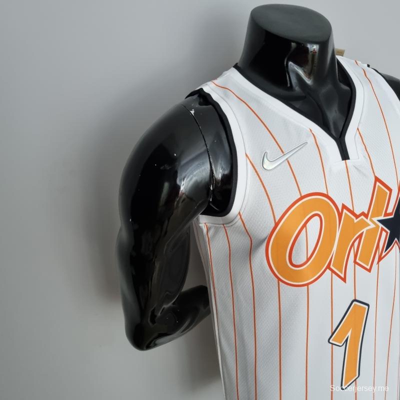 الذكرى 75 لقميص أورلاندو ماجيك أورلاندو ماغرادي ماجرادي رقم 1 باللونين الأبيض والبرتقالي في دوري كرة السلة الأمريكي للمحترفين
