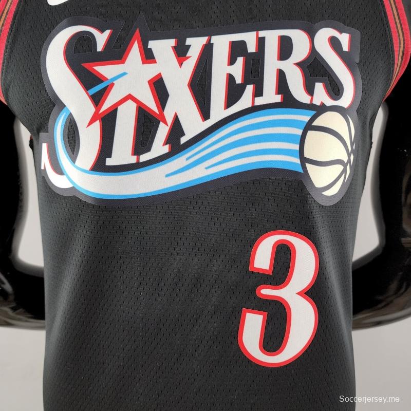 قميص ريترو فيلادلفيا 76ers إيفرسون رقم 3 نيزك كبير أسود من قميص الدوري الأمريكي للمحترفين
