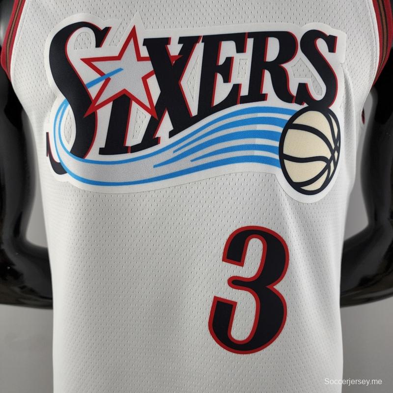 قميص ريترو فيلادلفيا 76ers Iverson # 3 بيغ ميتيور أبيض من قميص الدوري الأمريكي للمحترفين
