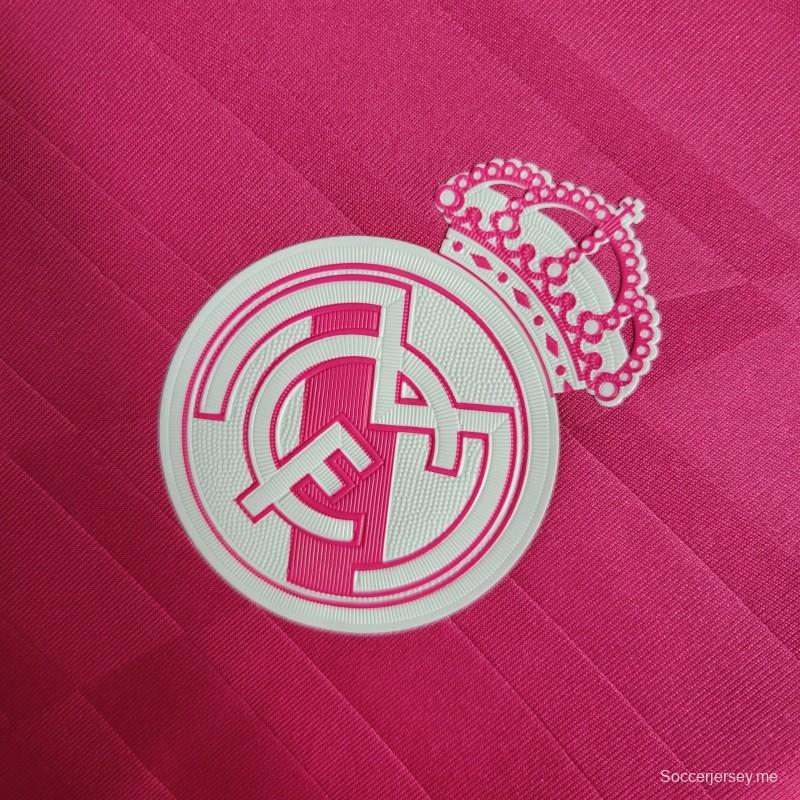 قميص ريترو 14-15 بأكمام طويلة أكمام طويلة ريال مدريد خارجي وردي اللون
