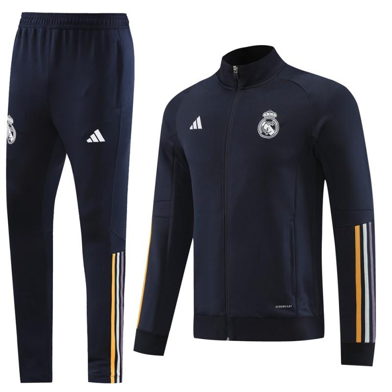 23 24 23 24 ريال مدريد أزرق داكن كامل السحاب + بنطلون + بنطلون
