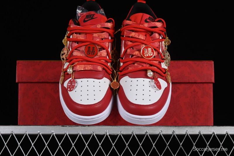 Nike Court Borough Chinese Traditional Style - Happy Marriage Custom Low-Top Skateboarding Shoes Non-Slip and Wear-Resistant - BQ5448-007