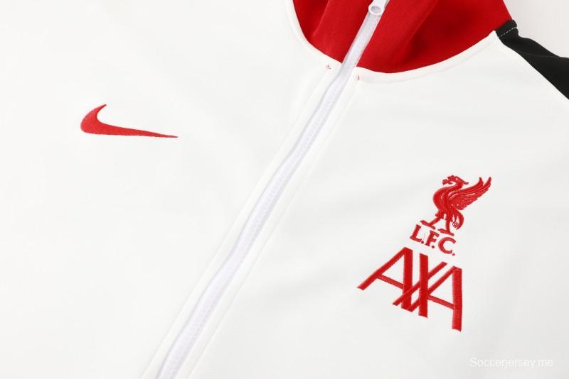 24/25 ليفربول جاكيت أبيض بسحاب كامل أبيض + بنطلون طويل + بنطلون طويل