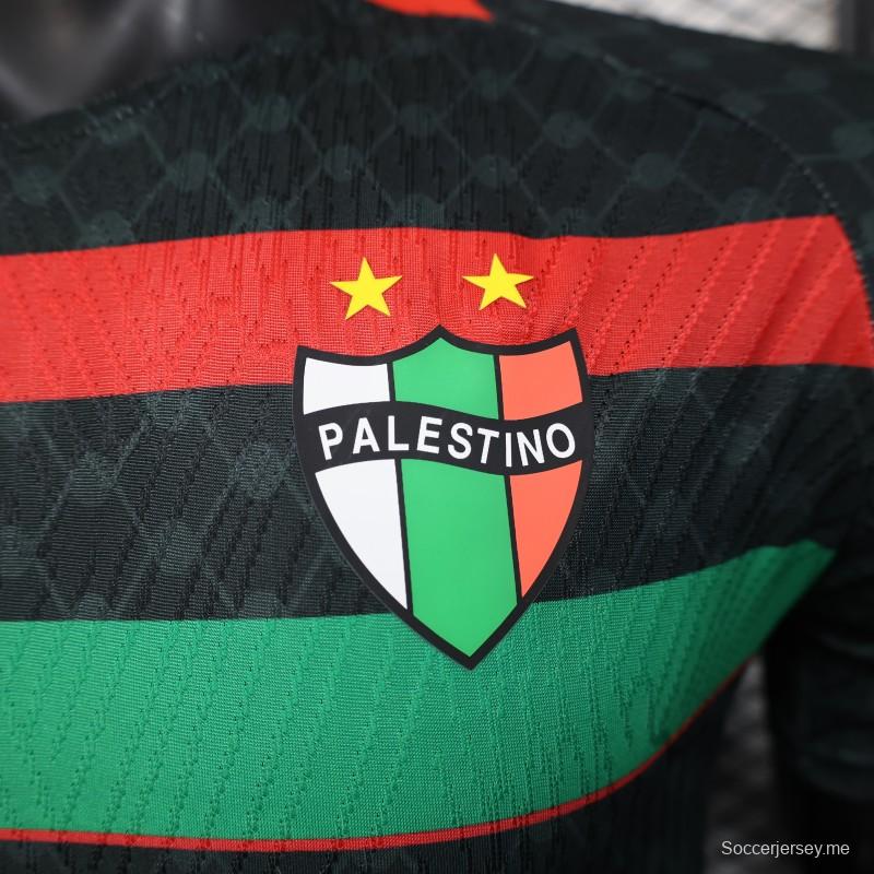 إصدار اللاعب 25/26 سي دي بالستينو بالستينو قميص أسود بخطوط حمراء-خضراء وراعي بنك فلسطين