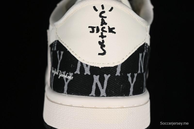 Nike Travis Scott x Fragment Design x Air Jordan 1 Low OG SP AJ1 MLB Collaboration - NY Black Print Low Top Casual Sneakers SJ2068-104