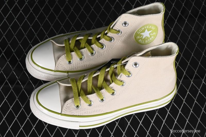 Converse Chuck 70 High Top Casual Canvas Sneakers with Light Beige Upper and Avocado Green Accents - A08530C