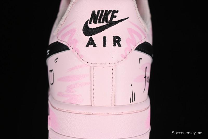 Nike Air Force 1 '07 Low Casual Sneakers with Anime-inspired Peach Pink Spray Design - CW2288-111