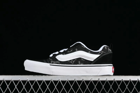 Vans Knu-Skool Premium Custom Denim Monogram Slip-On Shoes - VN0009QC6BT