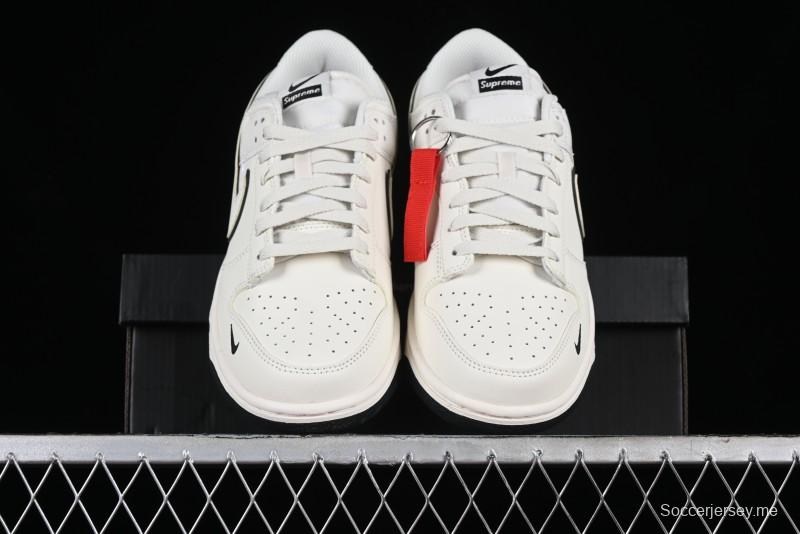 Nike SB Dunk Low Supreme Collaboration - Beige Black Mini Swoosh Anniversary High-End Custom Low-Top Casual Skate Shoes - DJ2024-006