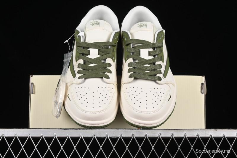 Nike Travis Scott x Fragment Design x Air Jordan 1 Low OG SP AJ1 Retro Sneakers in Sail Military Green - DM6688-602
