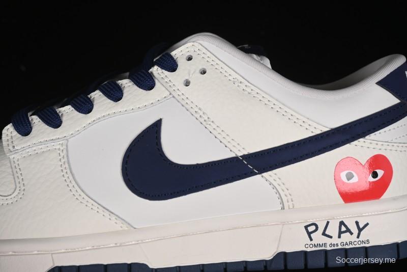 Nike SB Dunk Low Supreme Collaboration - Double Swoosh Beige Navy Anniversary Custom Low-Top Casual Skate Shoes - XX2025-668