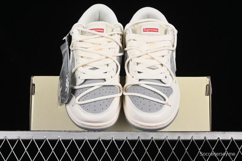 Nike SB Dunk Low Supreme Collaboration - Beige White Fox Lettering Anniversary High-End Custom Low-Top Casual Skate Shoes - JJ5688-106