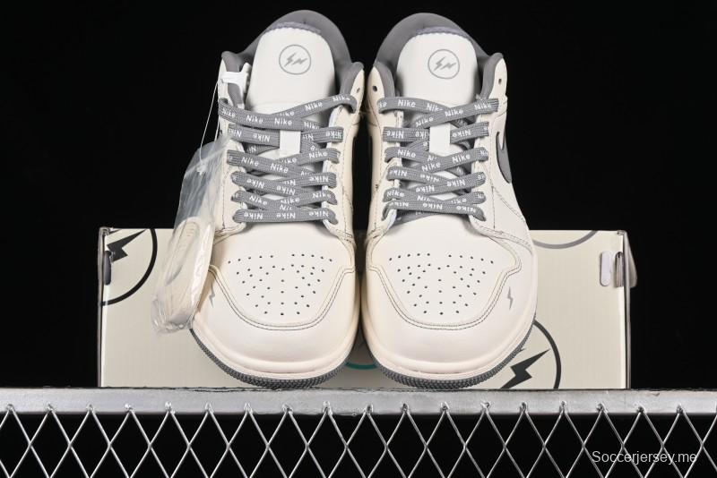 Nike Air Jordan 1 Low AJ1 Lightning Collaboration - Off White Grey Anniversary Custom Edition Low-Top Casual Sneakers - CF3688-020