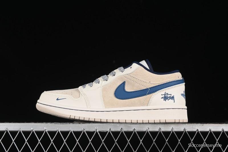 Nike Air Jordan 1 Low Stussy Collaboration - Light Beige Retro Basketball Shoes - SJ9950-027