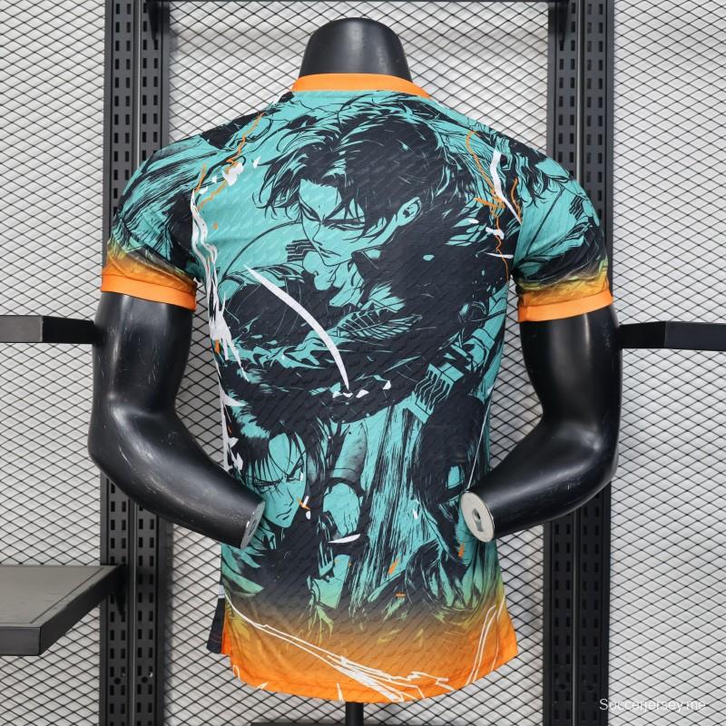 إصدار اللاعب 2025 قميص محارب الأنيمي الياباني باللون الأزرق المخملي مع قميص محارب الأنيمي