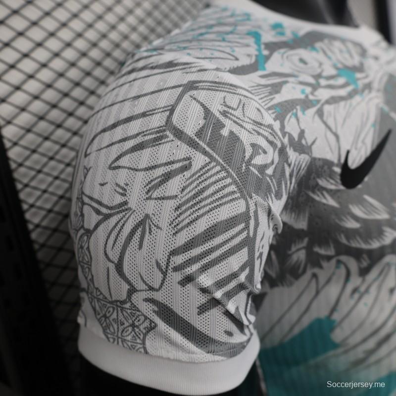 إصدار اللاعب 2025 قميص أبيض برازيلي مع قميص الببغاء الأزرق