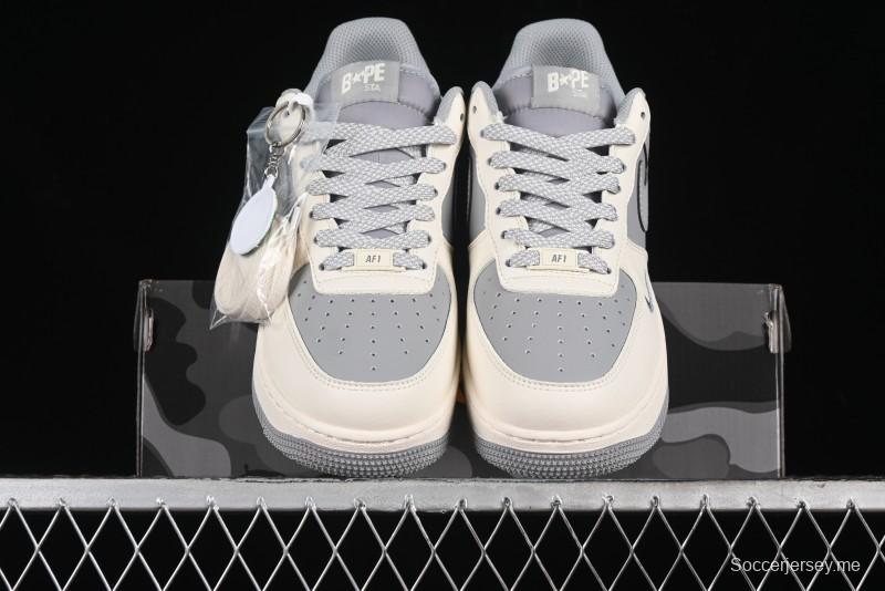 Nike Air Force 1 '07 Low Bape Collaboration - Off White Grey Low Top Casual Sneakers - BB6566-207