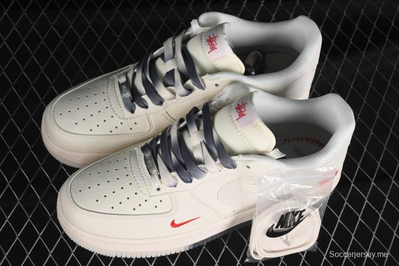 Nike Air Force 1 '07 Low Stussy Collaboration - White Grey Two-Tone Low-Top Casual Sneakers - XZ6188-015