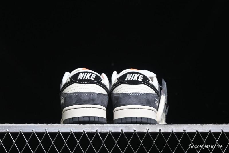 Nike SB Dunk Low Stussy Collaboration Patch Grey Black Black Swoosh Anniversary Custom Low-Top Casual Skate Shoes - MM1089-026