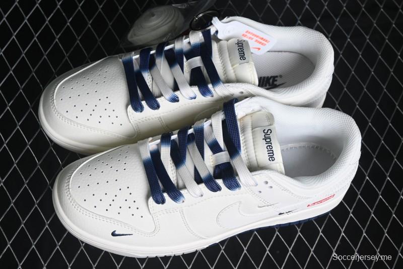 Nike SB Dunk Low Supreme Collaboration - White Blue Color Blocking with Mini Swoosh Anniversary Custom Edition Low-Top Casual Skate Shoes - BB8675-110