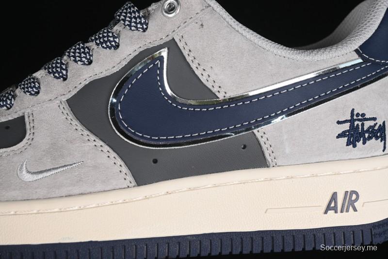 Nike Air Force 1 '07 Low Stussy Collaboration - Grey Pigskin Blue Sole Low-Top Casual Sneakers - SJ6698-005