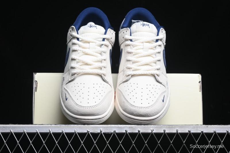 Nike SB Dunk Low Supreme x Stussy Triple Collaboration - Off White Navy Swoosh Anniversary High-End Custom Low-Top Casual Skate Shoes - SJ2068-271