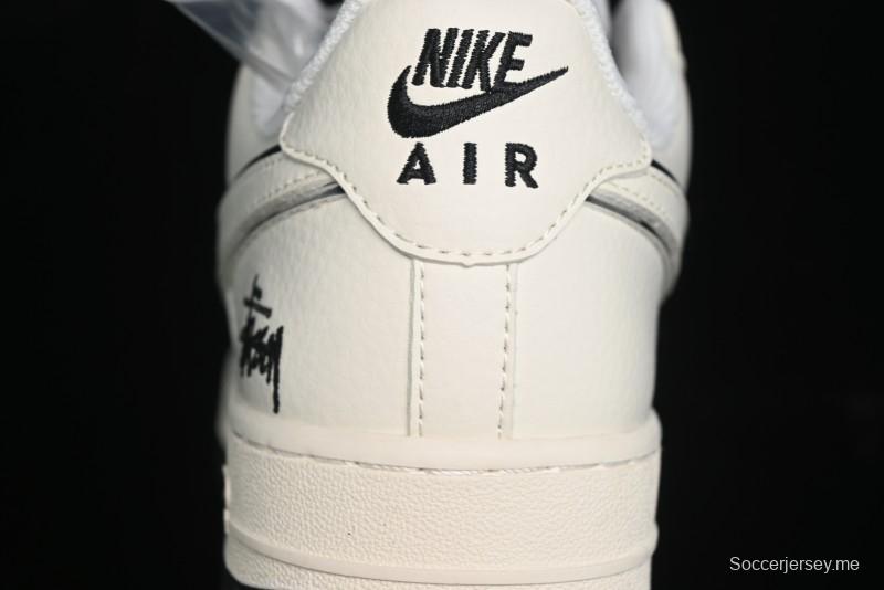 Nike Air Force 1 '07 Low Stussy Collaboration - Black Sail Silver Swoosh Casual Sneakers - XZ6188-729