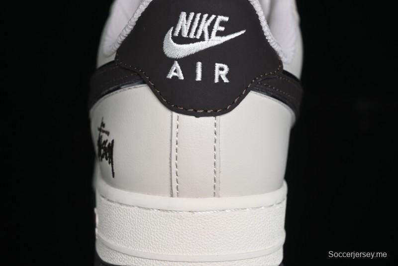 Nike Air Force 1 '07 Low Stussy Collaboration - White Black Sole Low-Top Casual Sneakers - XZ6188-279