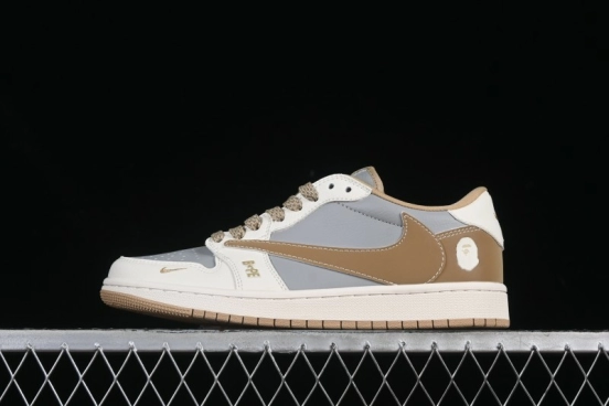 Nike Travis Scott x Fragment Design x Air Jordan 1 Low OG SP AJ1 Bape Collaboration Low-Top Casual Sneakers - BB6511-623