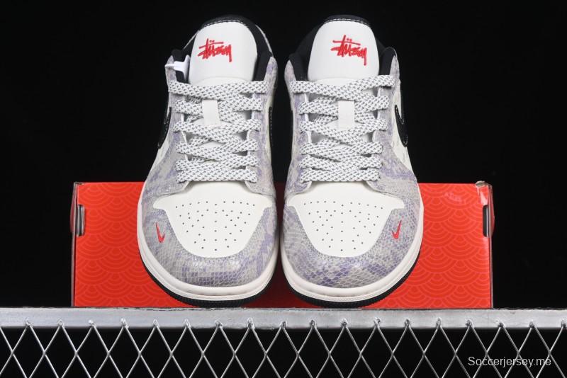 Nike Air Jordan 1 Low AJ1 Stussy Snake Year Limited Edition Purple Snake Grain High-End Custom Retro Basketball Shoes - FC1688-201