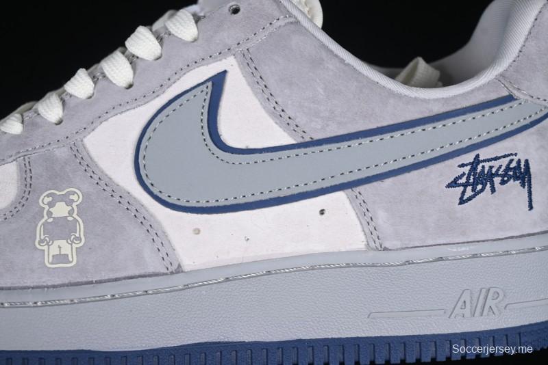 Nike Air Force 1 '07 Low Stussy Collaboration Grey Blue Pig Bear AF1 Low Top Casual Sneakers - DF0188-017