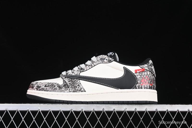 Nike Travis Scott x Fragment Design x Air Jordan 1 Low OG SP AJ1 Snake Year Limited Python Texture Low-top Casual Sneakers - SJ2068-144