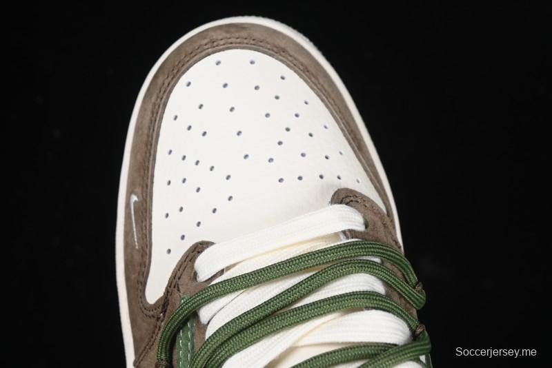 Nike Travis Scott x Fragment Design x Air Jordan 1 Low OG SP AJ1 Stussy Collaboration Suede Green Low Top Casual Sneakers - XS3186-202