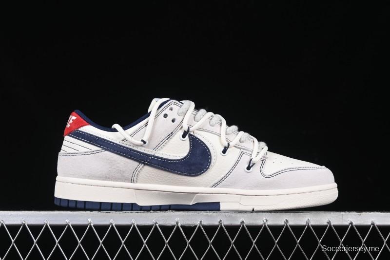 Nike SB Dunk Low Stussy Anniversary Edition High-End Custom Sneakers with Lace-Up Design in Grey White and Navy - YX5066-240