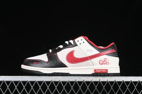 Nike SB Dunk Low Supreme Year of the Snake Limited Edition Red Black Snake Print Anniversary Custom Low-Top Casual Skate Shoes - XS1086-014