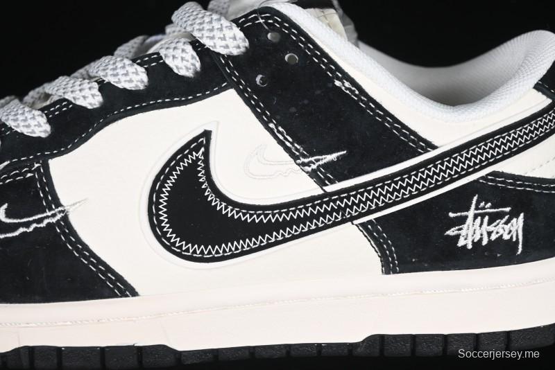 Nike SB Dunk Low Stussy x Gucci Triple Collaboration - Irregular Black Swoosh Anniversary Custom Low-Top Casual Sneakers - FC1688-196