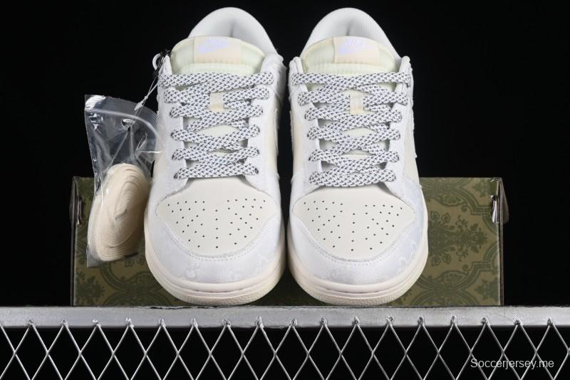 Nike SB Dunk Low Gucci Collaboration - Silver White Pattern Anniversary High-End Custom Low-Top Casual Sneakers BB9676-312