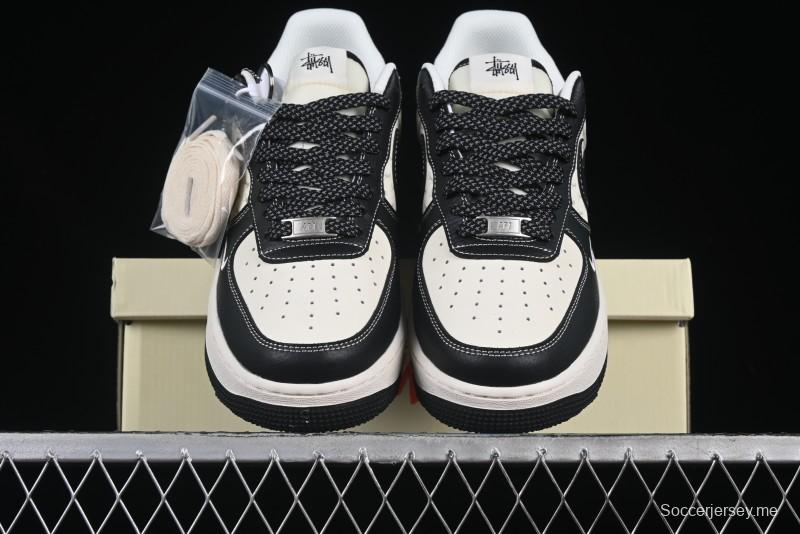 Nike Air Force 1 '07 Low Stussy Collaboration Black Leather Low-Top Casual Sneakers - HH7518-045