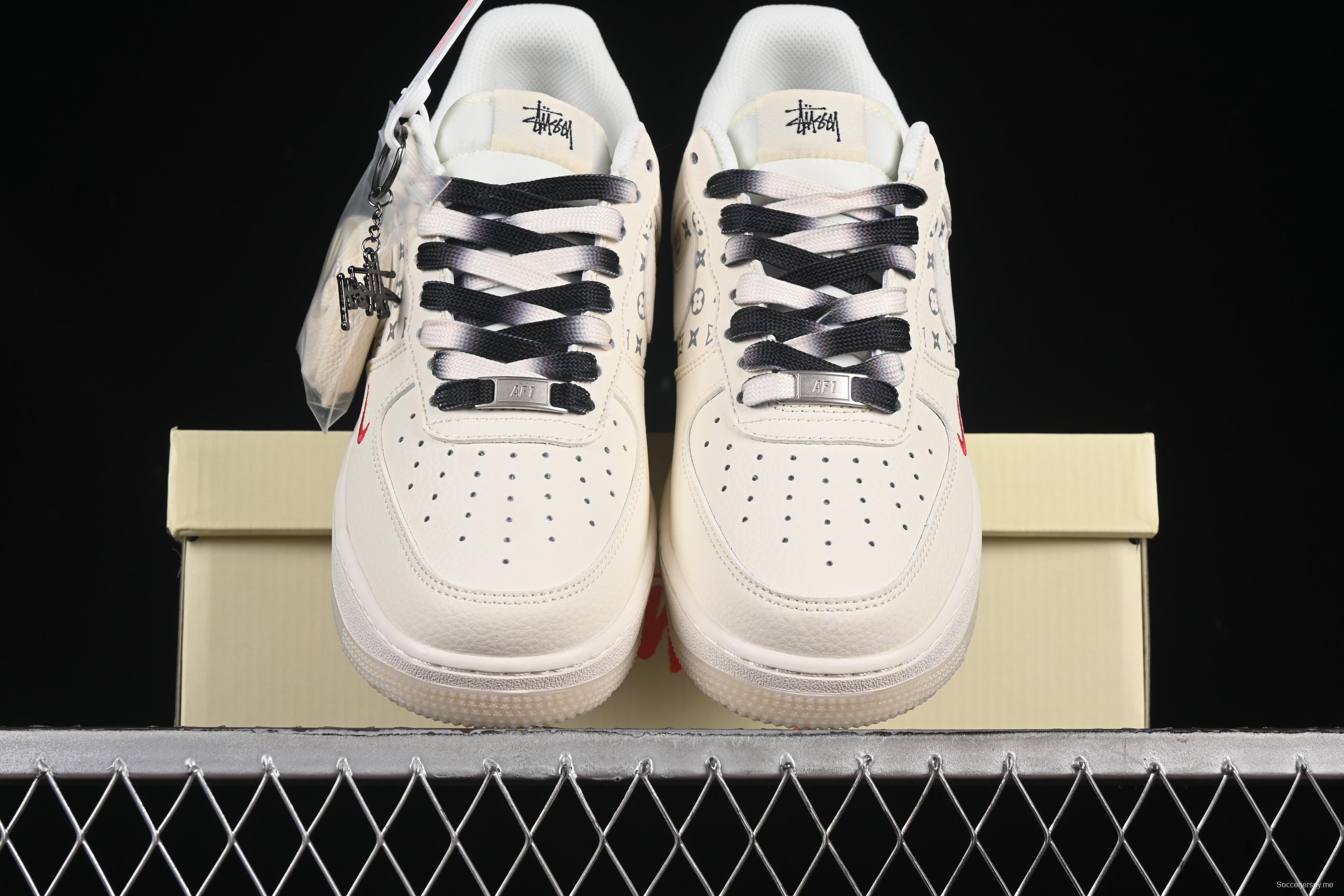 Nike Air Force 1 '07 Low Stussy Collaboration Black Dual-Print Casual Sneakers - HH7518-076