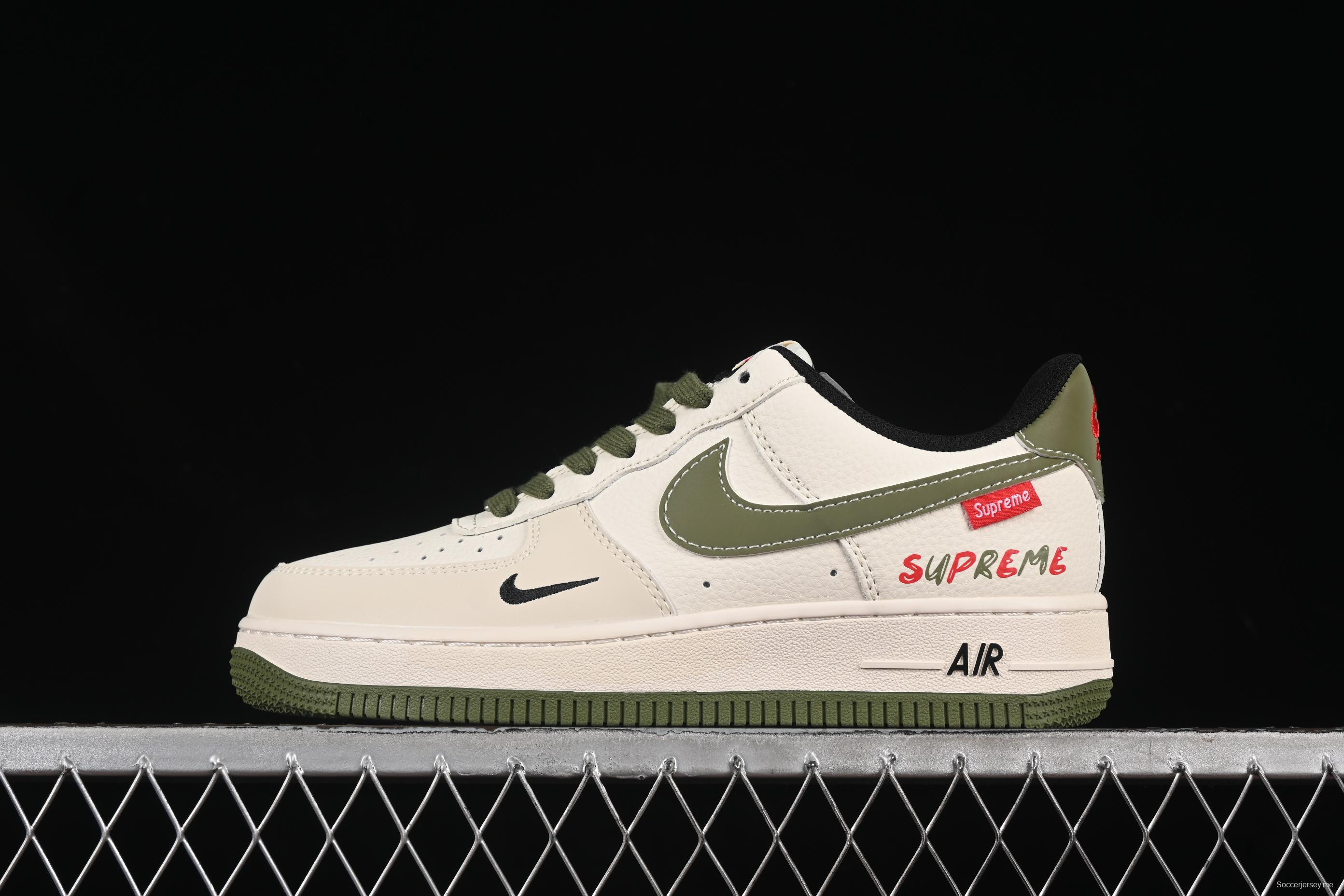 Nike Air Force 1 '07 Low Supreme Collaboration Military Green Red Logo Casual Sneakers - XS1958-566