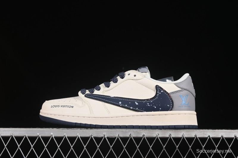 حذاء رياضي نايك ترافيس سكوت x Fragment Design x Air Jordan 1 Low OG SP مع سووش أزرق ملطخ - ZH2598-242