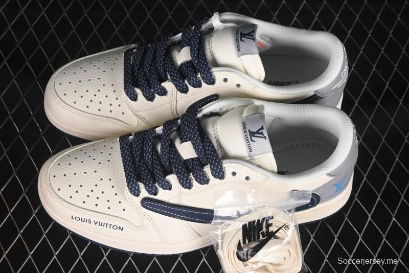 حذاء رياضي نايك ترافيس سكوت x Fragment Design x Air Jordan 1 Low OG SP مع سووش أزرق ملطخ - ZH2598-242