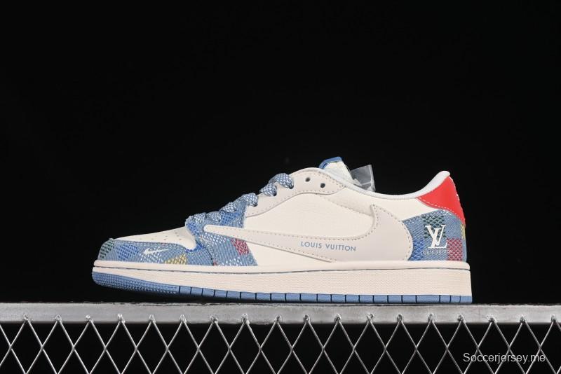 حذاء نايك ترافيس سكوت x Fragment Design x Air Jordan 1 OG Low OG SP AJ1 LV Collaboration متعدد الألوان من قماش الكانفاس منخفض الكاجوال - FC1688-232