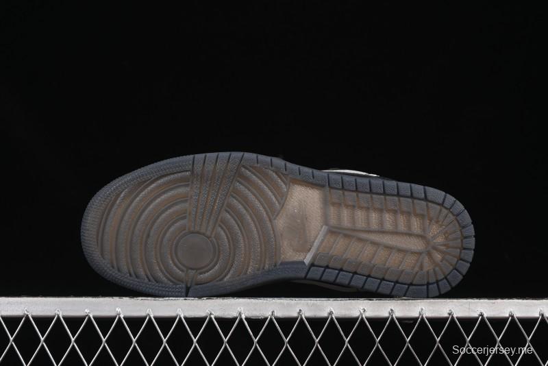 حذاء كرة السلة نايك اير جوردان 1 لاو AJ1 من نايك اير جوردان 1 لاو AJ1 لوحة جلدية بيضاء من القماش الأسود - HV596868-001