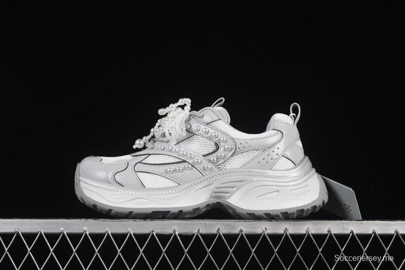 حذاء أبي كاجوال ذو سلسلة لؤلؤية من الدانتيل GG-CC - 250310 فضي