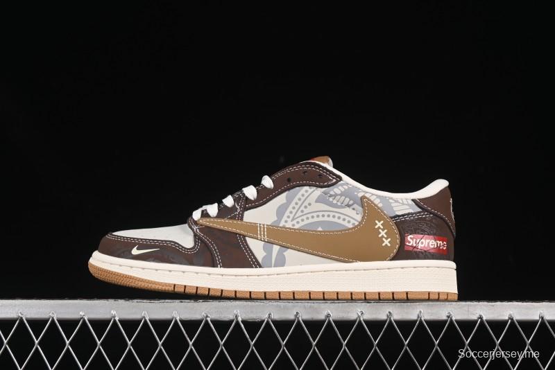 حذاء نايك ترافيس سكوت x Fragment Design x Air Jordan 1 OG Low OG SP AJ1 Supreme Collaboration Brown Graffiti Low-Top Sneakers Casual - XS2024-055