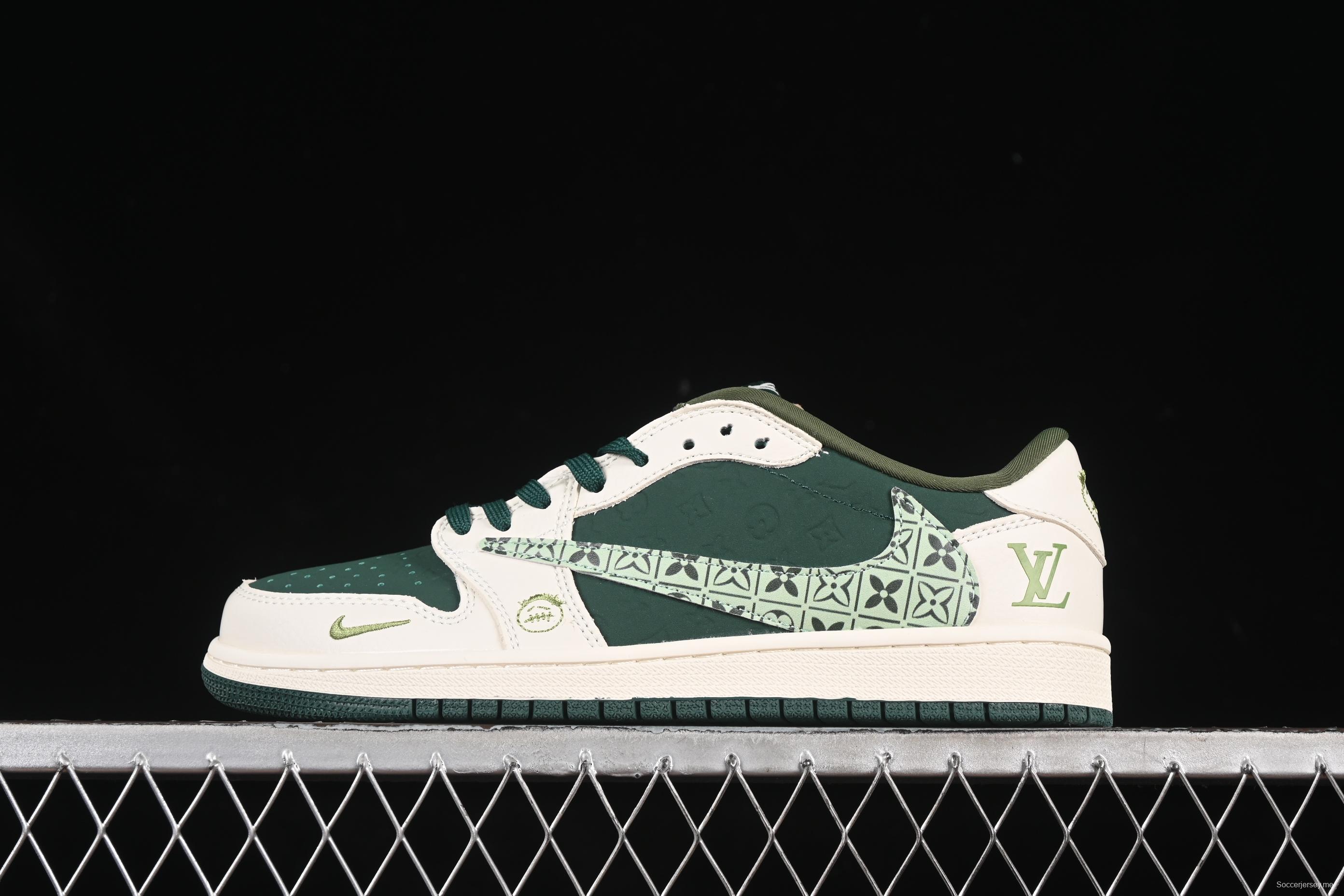 Nike Travis Scott x Fragment Design x Air Jordan 1 Low OG SP AJ1 LV Collaboration Green Swoosh Low-Top Lifestyle Casual Sneakers - XS2024-061