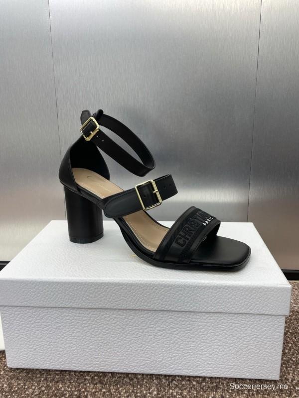 2025 Women Dior Black Leather Sandals Buckle KFY00310
