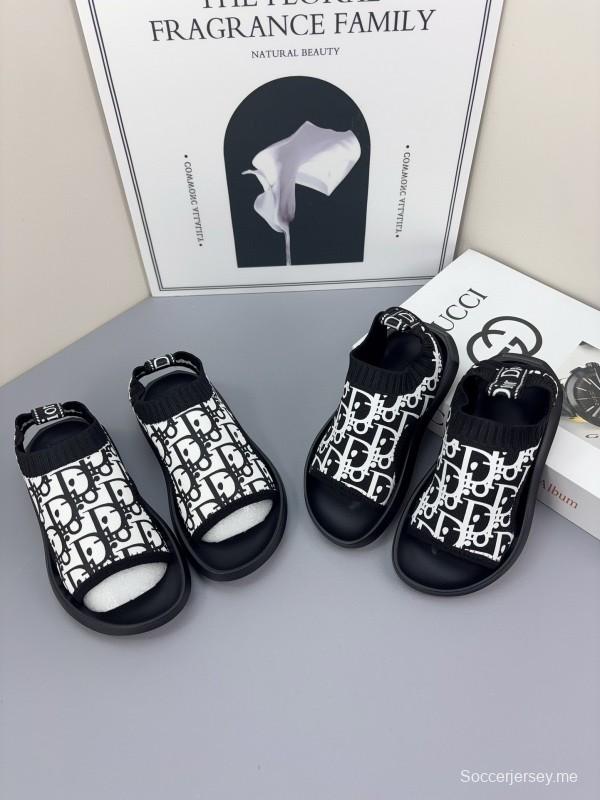2025 Kids Dior Black White Fabric Sandals